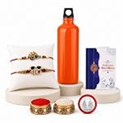 Oblivion Water Bottle 750 ml with Rakhi Set for Brother – Rakhis for Brother Set of 2, Peacock Design with Silver Colour Pooja Coin & Greeting Card – Raksha Bandhan Gift Combo