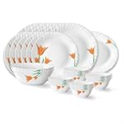 Larah by Borosil Firefly Fluted Series Opalware Dinner Set of 6 Full Plate 6 Quarter Plates 6 Veg Bowls 6 Soup Bowl 2 Serving Bowl and 1 Oval Rice Plate | Bone-Ash Free Crockery Set (White, 27 Pieces)
