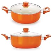 NIRLON Ceramic Non Stick Aluminium Cookware Casserole Set with Glass Lid – Set of 2 (Orange)