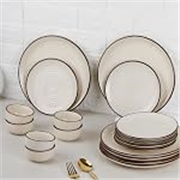 The Earth Store Spiral White Ceramic Dinner Set of 18 Pieces Serving for 6, Microwave and Dishwasher Safe Plates & Bowls for Dining, Bone-Ash Free Crockery Set for Dining and Gifting