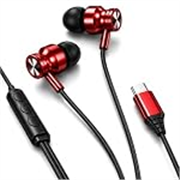 Kratos Tune V4 Red C Type Earphones Wired, Inline Control Type c Headphones with Mic, Sweat Resistant, Comfort Fit Type c Earphone with Volume Control,Metallic c pin Earphones