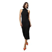 barcino Black Rib Sleeveless Turtle Neck Midi Dress