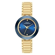 French Connection Sunray Blue Round Dial with IP Gold Stainless Steel Metal Strap Watch – for Womens FCN0136UGM