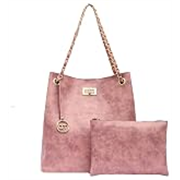 Bagsy Malone Bucket Shaped Tote Bag -Set of 2 | Handcrafted Side Tote Bag and Handbag for Office and College (Croco Pink)