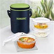 Borosil Lunchbox | 3pc Round Container Set (400 ml Each) | Made in India Borosilicate Glass | Microwave & Dishwasher Safe | Tiffin for Office, School, College | Vertical (Alfa Green)