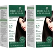 BIOTIQUE Herbcoclor Brown- 4N 60g+140ml (Pack of 2) , Brown