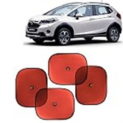 KINGSWAY Car Window Curtain Sticky Sun Shades Compatible with Honda WRV, (Year 2017-2019), Universal Fit Sunshades for Side Window, Rear Window, Red Color, 4 Pieces
