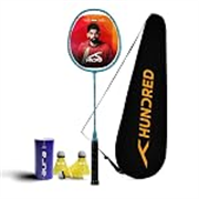 Hundred Powertek 200 Aluminium Badminton Racket Combo, 1 Strung Racket with Full Cover & 3 Aura Nylon Shuttlecocks, Lightweight Shuttle Bats for Match Play