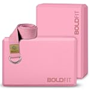 Boldfit Yoga Blocks Set of 2 with Belt, High Density Foam Bricks for Stretching, Balancing, Premium Accessories for Women & Men, Equipment with Strap, Pink