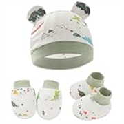 Bembika Cotton Baby Mittens – Soft, Non-Slip Baby Mittens & Socks for Winter, Warm Infant Cap for Scratching, 0-3 Months, Newborn Baby Mittens-(Little Dinosaur)