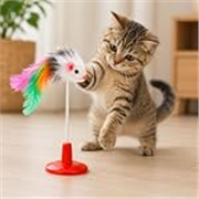 Foodie Puppies Interactive Feather Teaser Cat Toy, Mouse Play Stick, Suction Cup Base, Flexible Self-Play Wand, Indoor Exercise & Hunting Instinct Stimulation