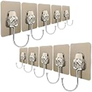 Heavy Duty Self Adhesive Wall Hooks | Waterproof PVC Sticky Hooks Stainless Steel Big Hooks for Home Storage Bathroom Kitchen | Silver Multipurpose 10KG Capacity (Golden Hook 10-pcs)