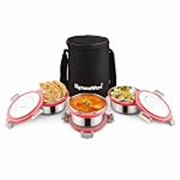 Signoraware Meal Mate Stainless Steel Big Lunch Box with Bag (450mlx3, Red)