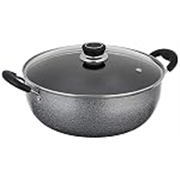 Mumma’s LIFE Non-Stick Kadhai with Glass Lid (26 cm, Hammertone Finish, 3 Coat, 3mm Thickness), Aluminium (Grey)