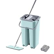 STELLIX Moppers for Cleaning Floor| Mop Bucket for Home & Kitchen| Flat Mop with Telescopic Mopping Stick| Floor Cleaners Pocha Mop for Wet & Dry Cleaning Supplies with 2 Microfiber Pad| Small Green