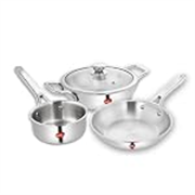 Pigeon Elite Stainless Steel Triply 4 Pcs Gift Set – 22cm (2L) Kadai, 22cm (1L) Frypan and 14cm (1.1L) Saucepan, Less Oil Use, Easy to Clean – Induction and Gas Stove Compatible – Silver