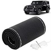 KINGSWAY® PU Leatherite Car Steering Cover Sewable Compatible with Mahindra Thar (Year 2020 Onwards), Black Color with Silver Thread, Pack of 1 with Sewing Needle and Thread