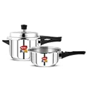 Pigeon Inox Steel Cooker Combo 3.5L+5L, ISI Certified, Gas, Silver