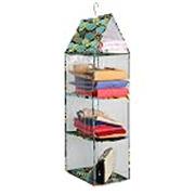 PrettyKrafts Hanging Rack 3 Blocks, Side Clear Storage Racks, Dormitory Closet for Students, Wardrobe Shelves, Hanging Organiser, Storage Holders & Racks Clear_Green Leaves,Single