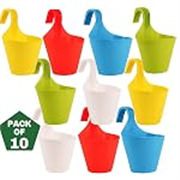Ocean Mart Plastic Hanging Planters – 10 Pcs (8 Inch, Multicolor) | Flower Hanging Pots for Home & Balcony Garden | Hanging Planters for Home Plants | Hooked Hanging Pots