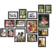 Solimo Collage Photo Frames, Set Of 15 (4Pcs – 4X6 Inch, 8Pcs – 5X7 Inch, 3Pcs – 8X10 Inch), Black, Engineered Wood, Oblong, Wall Mount