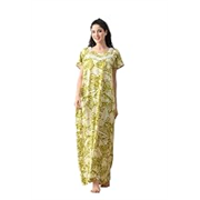 Ichaa Women’s Rayon Printed Round-Neck Maxi Nighty with Pocket, in Plus Sizes