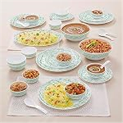 Larah By Borosil Moon Green Nova Dinner Set- 33 Pcs, Opal Glass Dinner Plates & Bowls Crockery Set for Dinning, White