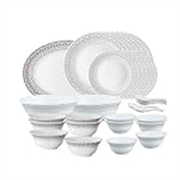 Larah by Borosil Classic Opalware Dinner Set, 33-Pieces, White