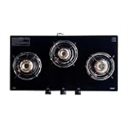 KAFF Cooktop | 3 Burners with Slim Line Design 71 CM | High Efficiency Brass Burners, Black Tempered Glass | Matt Enamelled Pan Support | Black | CTR71-3B
