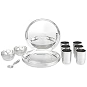 Steelcraft Premium Stainless Steel Royal Dinner Set 30 Pcs, High Grade Quality-with Silver Touch Finish, Kitchen Set for Home, Made in India, Steel Colour