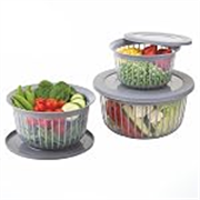 Solimo Plastic Linea Storage Containers with Lid Food Grade Set of 3 (1.3L, 2.3L & 3.8L) | Stackable Kitchen Storage Bowls, BPA-Free, Multipurpose Containers (Grey)