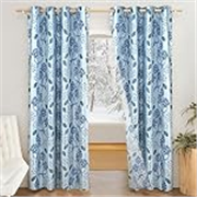 Solimo Polyester 75% Blackout Floral Print Window Curtains | 5 Feet | Set of 2 | Floral Print Design | for Living Room, Kids Room & Bedroom | White & Blue | Light-Filtering