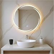 Amazon Basics Round Glass | 18 x 18 Inch Wall-Mounted LED Mirror with Smart Sensor | 3-Color Light (Warm, White, Natural)