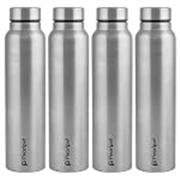 PEARLPET F10 Single Wall Stainless Steel Water Bottle,1L, Silver, Pack of 4 (Matt Finish)