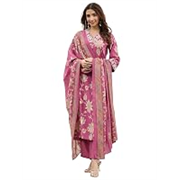 Libas Pink Printed Silk blend Straight Kurta set for Women | daily wear suit
