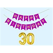 30th Happy Birthday Decoration Kit Purple for 30 year Old Boys Girls Men with Number Thirty Party Decorations Decor Celebration Items Item Set Combo Reusable Paper Banner