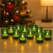 Pure Source India Set of 12 Votive Glass Candle Holders with Tealight Candles | Decorative Diwali Lights for Home, Pooja & Festive Décor (Green)