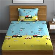 PrettyKrafts Cotton Car & Truck Kids Single Bedsheet (60 × 90 inch) | 220 TC Ultra-Soft Durable Cotton | Machine-Washable | Boys & Girls Room Print