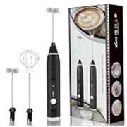 Electric Milk Frother with 2 Attachments (Double-Layer Frother & Egg Whisk), 3-Speed Adjustable, Rechargeable Handheld Coffee Mixer for Latte, Cappuccino, Drinks & Eggs Stainless Steel