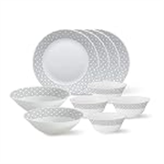 Larah By Borosil – Tiara Series, Black Grey Cone, 10 Pcs, Opalware Floral Dinner Set, White