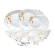 Larah by Borosil – Tiara Series, Pebbles, 33 Pcs, Opalware Dinner Set, White
