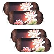 Urbane Home Set of 4 Bolster/Side Pillow Cover | 16″x32″ Cylindrical Masland/Masand Long Pillow Cover For Diwan Pillows | Floral-Brown