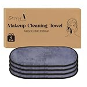 Story@Home Makeup Remover Towel 4 Pack, Korean Skincare Microfiber Face & Hand Towel, Reusable Makeup Remover Pads, Washable Ultra Soft Facial Cleansing Cloths For All Skin Types, 18×48 cm, Grey