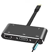 USB C HDMI VGA Hub, USB-C Type-c to HDMI 3840×2160 4K 15 Pin VGA Port USB3.0 USB C PD Audio 3.5mm Docking Cable Adapter (Black) (A0205)