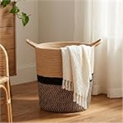 amazon basics Polycotton Basket Large Hamper Polycotton Baskets for Storage, 14D x 18.3H, Wicker Laundry Baskets for Living Room, Dirty Clothes Basket, Black & beige