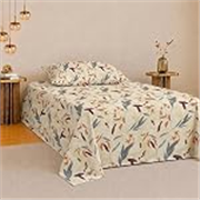 DTEX Soft 100% Cotton Bedsheet for Single Bed |Hypoallergenic Bedsheet | 260 TC Anti Fade Printed Bed Cover with 1 Pillow Cover (60×90 inch Leaf Cream