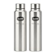 CELLO Crysta Stainless Steel Water Bottle for Daily Use Set of 2 Pcs Silver, 1000 ml | Single Wall, Rustproof & Leakproof, Fridge Safe | Stainless Steel Water Bottle for Kids, Office, Travel, Picnic