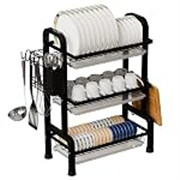 Lifelong 3-Tier Dish Drying Rack for Kitchen – Carbon Steel Kitchen Storage Rack with Tray, Cutlery Holder & Utensil Organizer | Space-Saving Countertop Dish Rack, Multipurpose Kitchen Shelf
