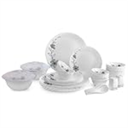 Cello Opalware Dazzle Series Florid Vine Dinner Set | Microwave & Dishwasher Safe | Light-Weight & Thermal Resistant | Crockery Set for Dining & Gifting | Set of 37, White