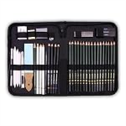Levin Art Sketching Pencils Drawing Kit 42 Pcs with Zippered Carrying Case (26 Pencil 6 Sticks 3 Stumps 3 Eraser 1 Sharpener 1 Sand Paper 1 Cutter 1 Extender 1 Carry Case)